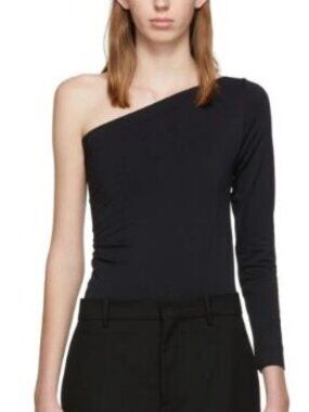 Helmut Lang One Shoulder Lonsleeve Top Size M/L Seamless Jersey Black NWT Stretc